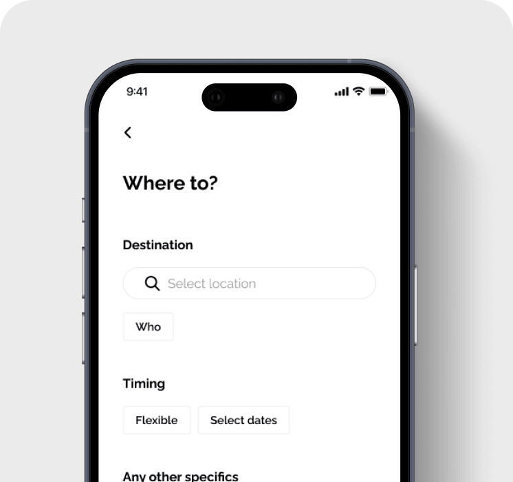 Vuelo AI search form asking where you want to stay