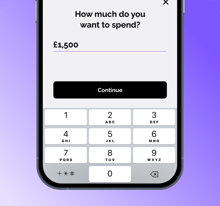 Vuelo app numeric keypad asking how much you want to spend