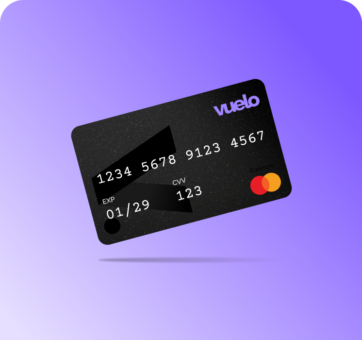 Vuelo Card floating on a purple gradient