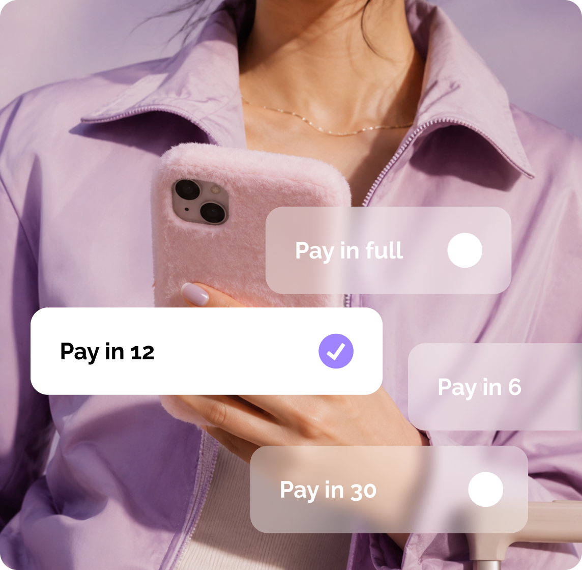 Person holding a phone showing Vuelo Financing payment plan options
